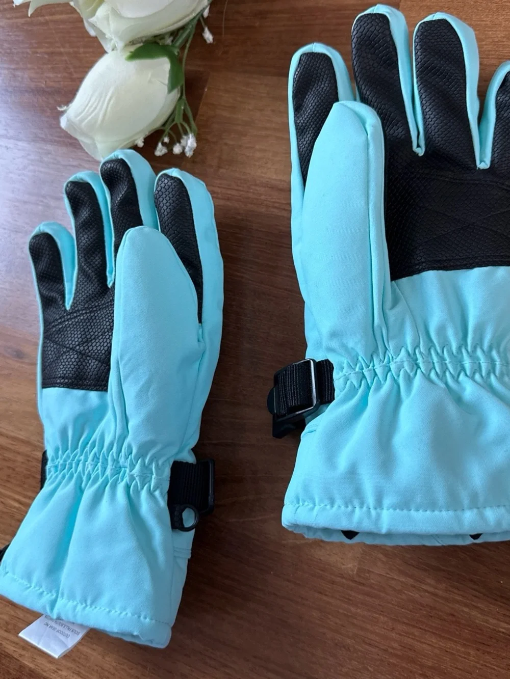 Kids Turquoise Winter Gloves with Adjustable Strap